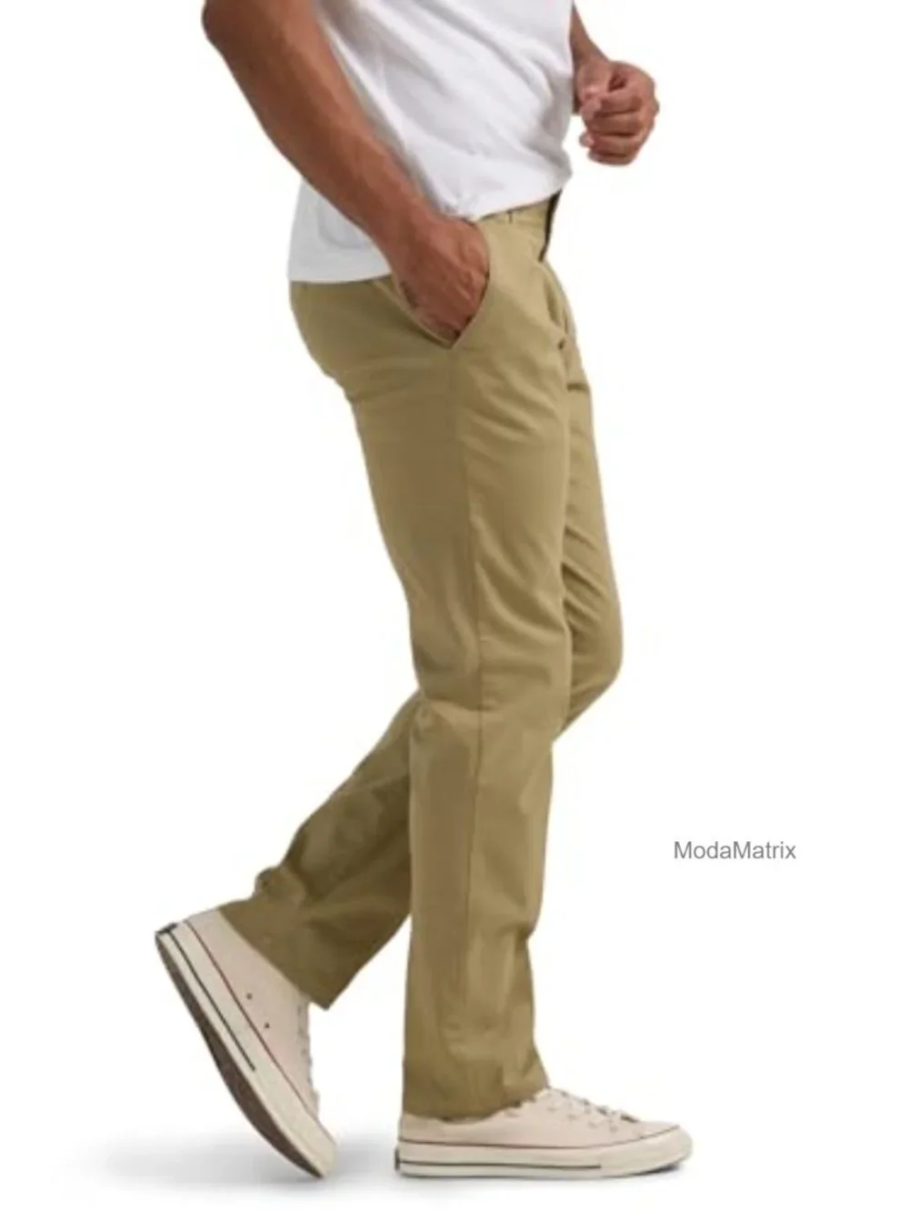 Men's Slim Fit Straight Leg Stretch Khaki Pants with Flex Waistband - Picture 2 of 5